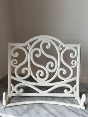 Decorative White Cast Iron Cookbook or Book Stand Scroll Design Sturdy